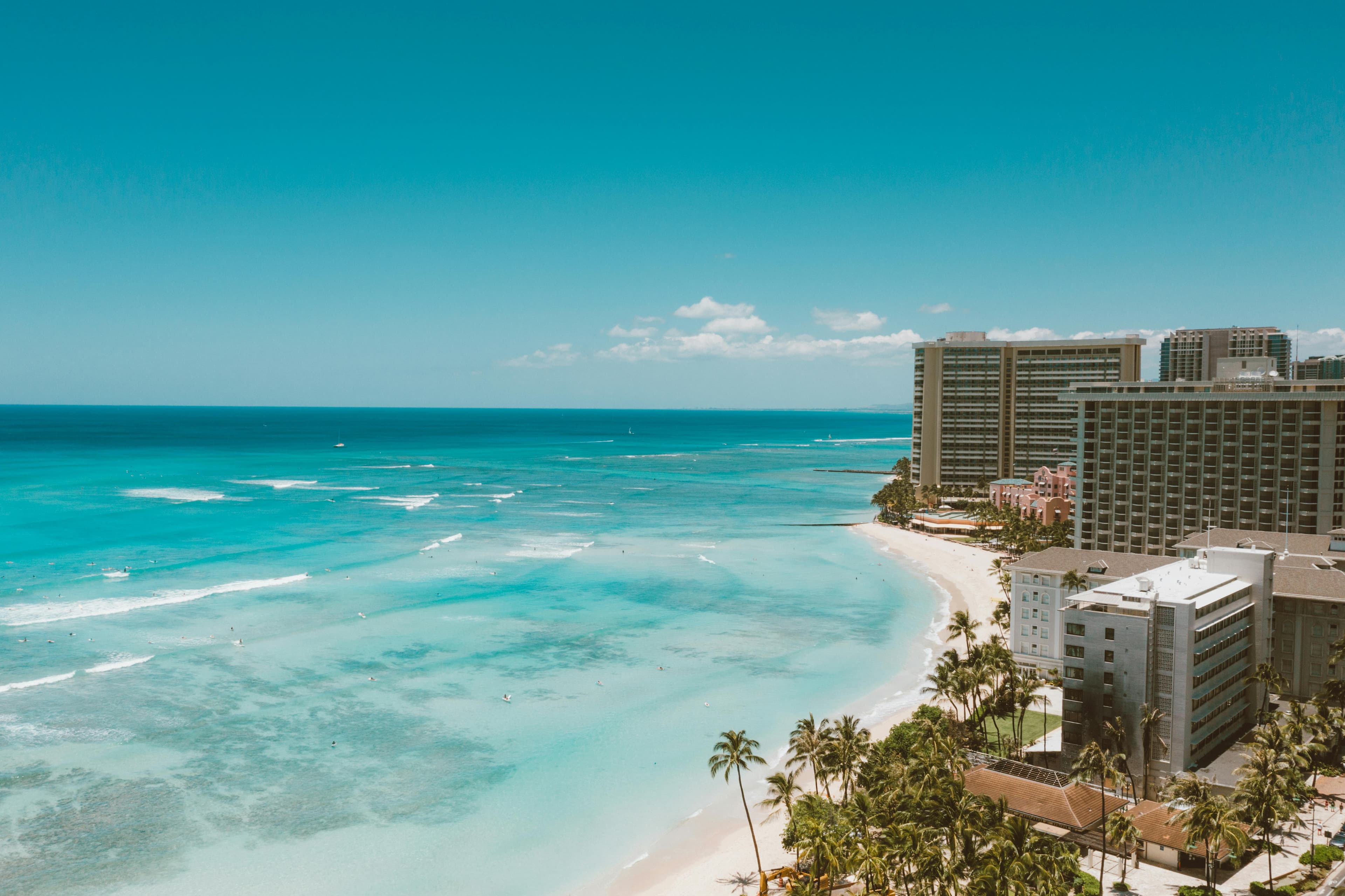 Coastal resort overlooking a turquoise shoreline
